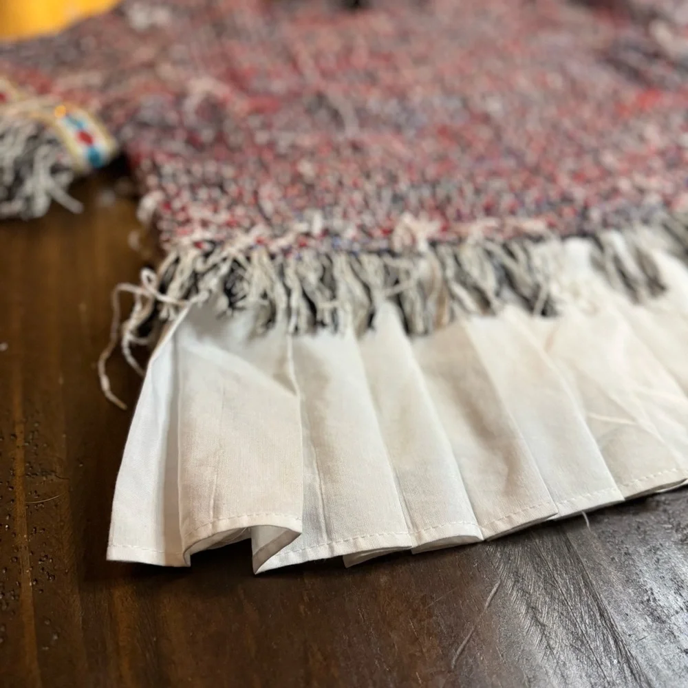 Zara Tweed Top with Pleated Detail Fringe Size XSmall
